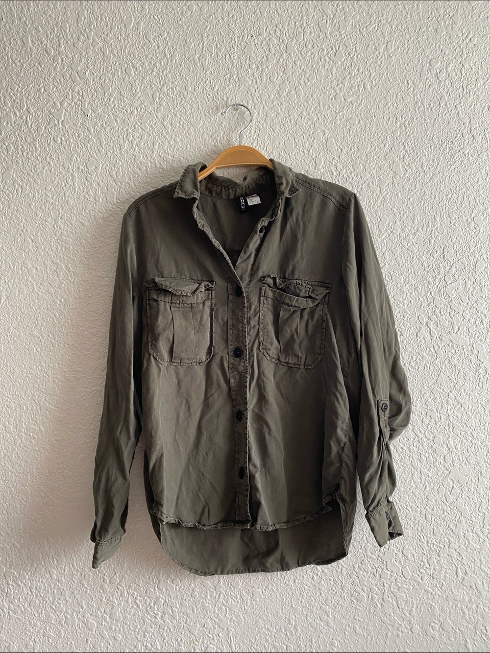 Divided Olive green button top